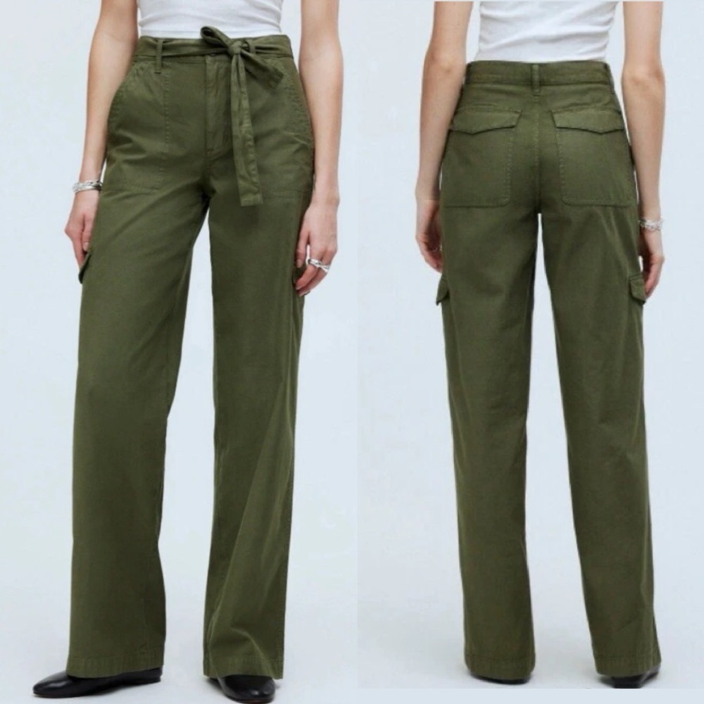 Madewell Griff High Rise Superwide Leg Olive Cargo Pants size 25